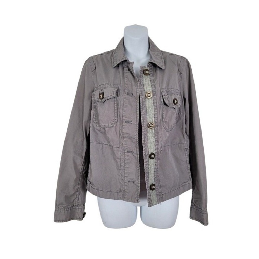 Fossil Utility Jacket Women Large Gray Button Front Military Safari Pocketed